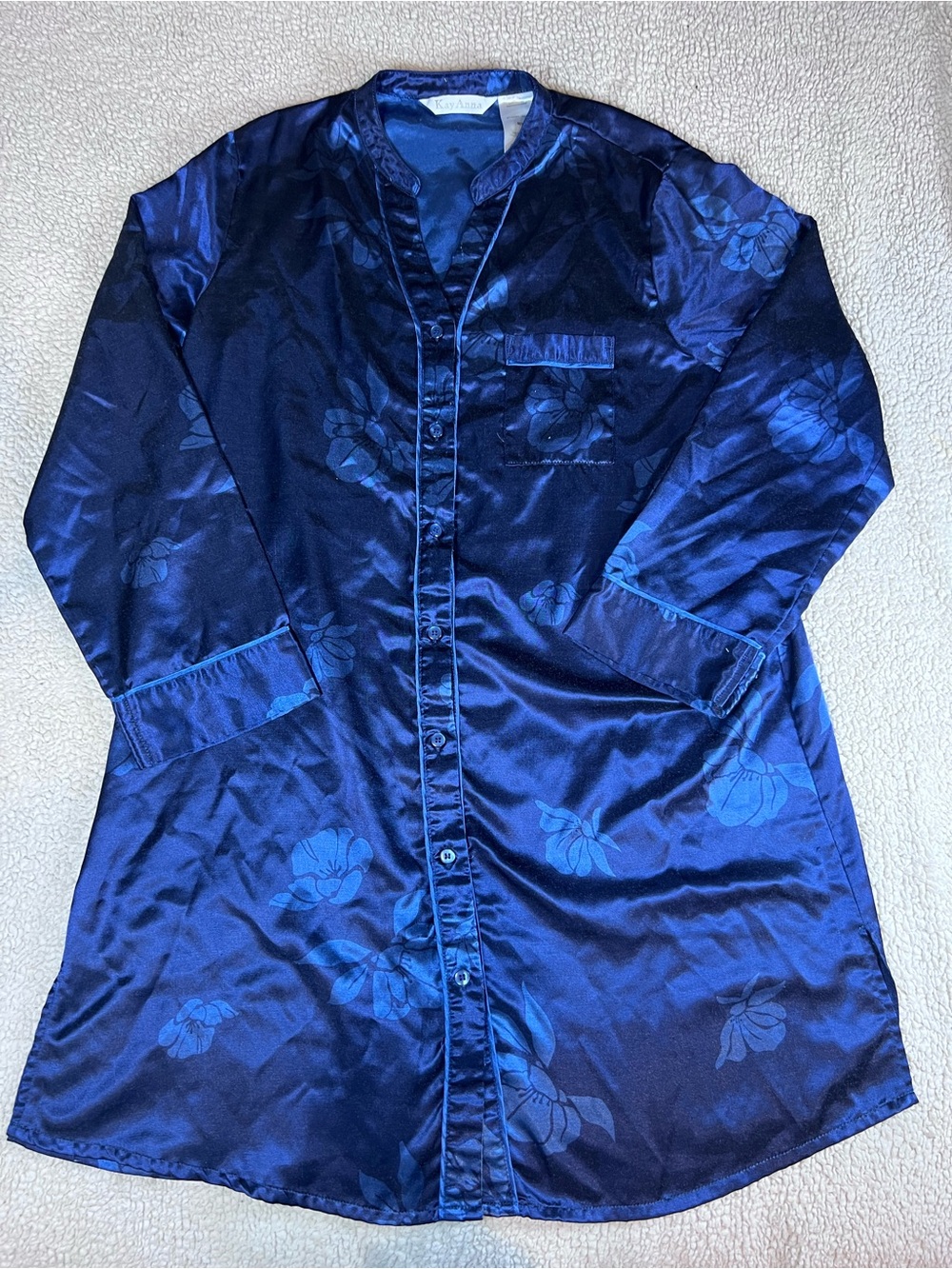 Kay Anna Night Shirt Men's Size M Dark Blue Floral Button-Down